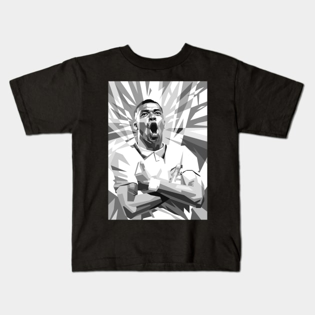 Kylian Mbappe Black and White Kids T-Shirt by RJWLTG